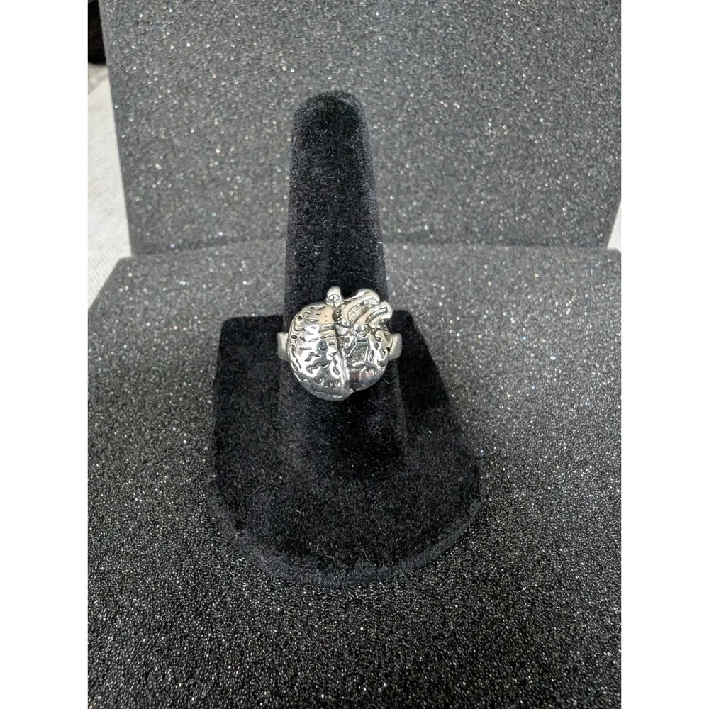 Silvet Toned Brain And‎ Heart Ring - Size 7